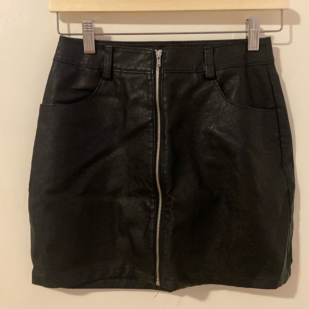 Black Faux Leather Mini Skirt with Full Zip